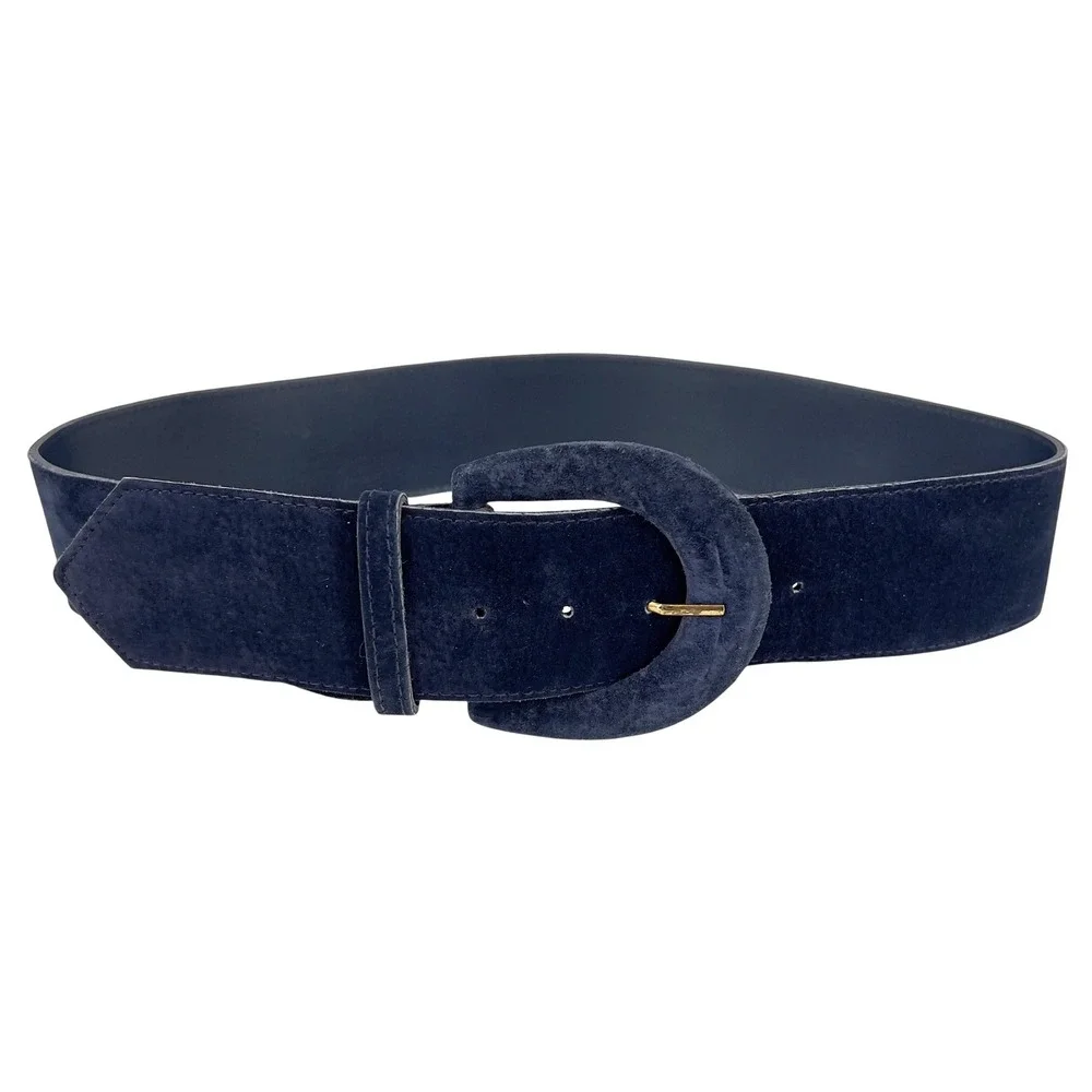 Wide Belt Womens S Navy Blue Suede 6 Astor Vintage 80s Retro Waist Cincher